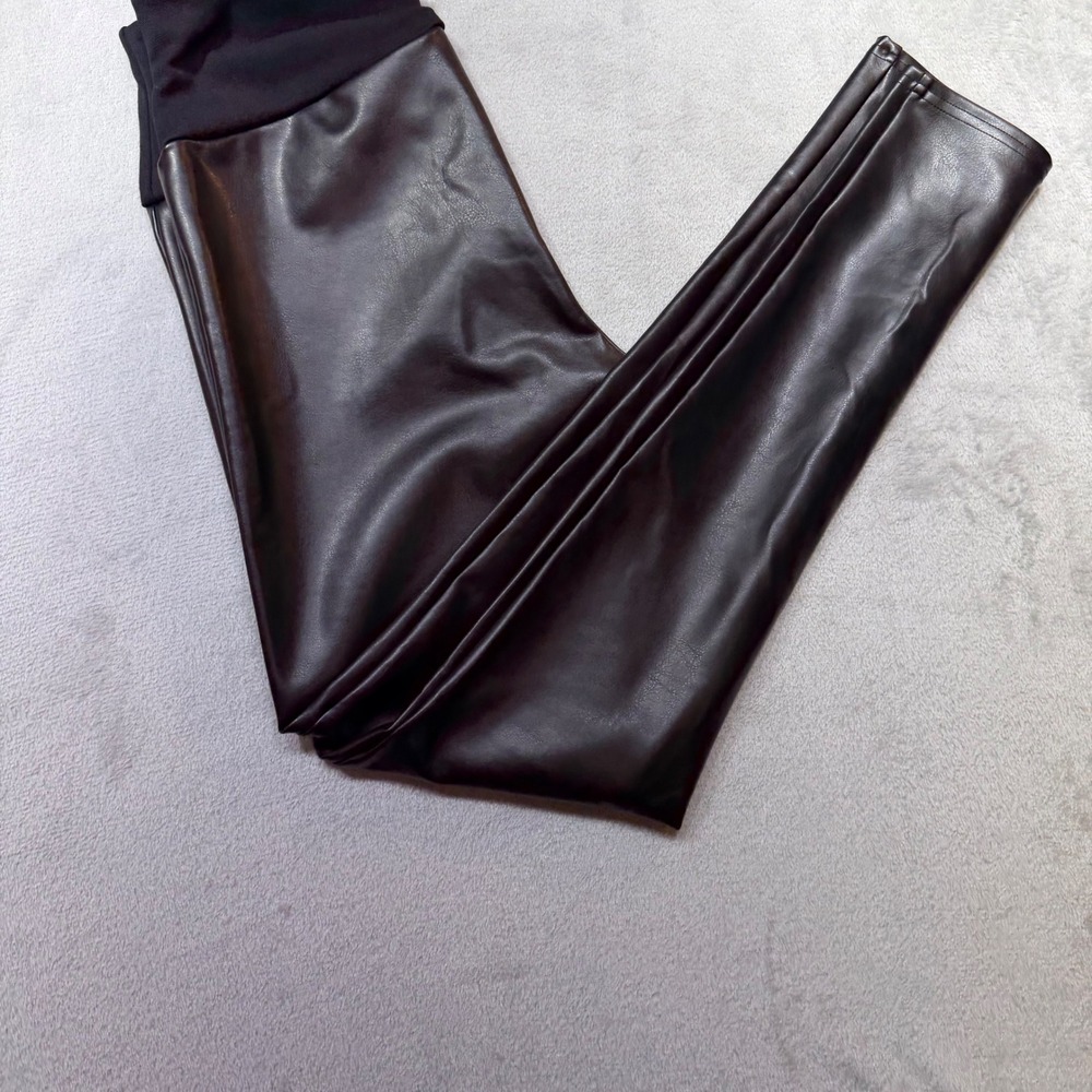 Assets by Spanx Black Faux Leather High Waisted Leggings 20258R Womens Medium
